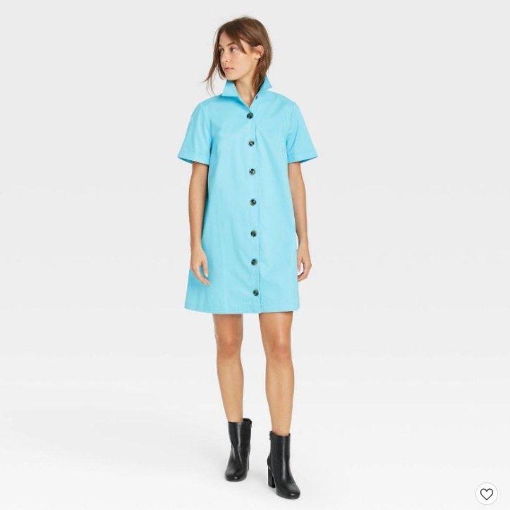 Women's Short Sleeve Button-Up Trapeze Dress - Who What Wear™ - Blue
